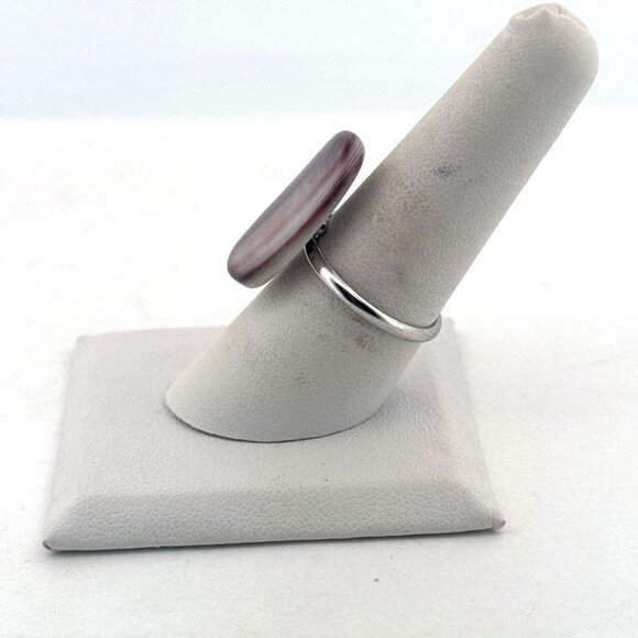 Estate Sterling Silver 925 Ring w/ Large Banded Agate Stone, Size 8, 4.4g - Picture 5 of 9